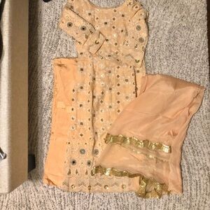 Peach Indian suit  with Gold Embellishments with straight pants